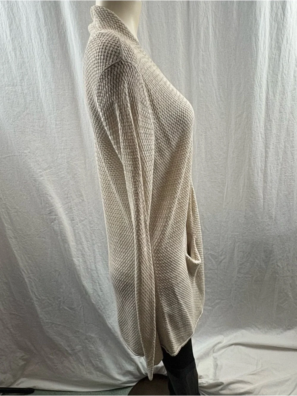 Joie Open-Front Cream Basketweave Knit Cardigan with Front Pockets L - Picture 3 of 10